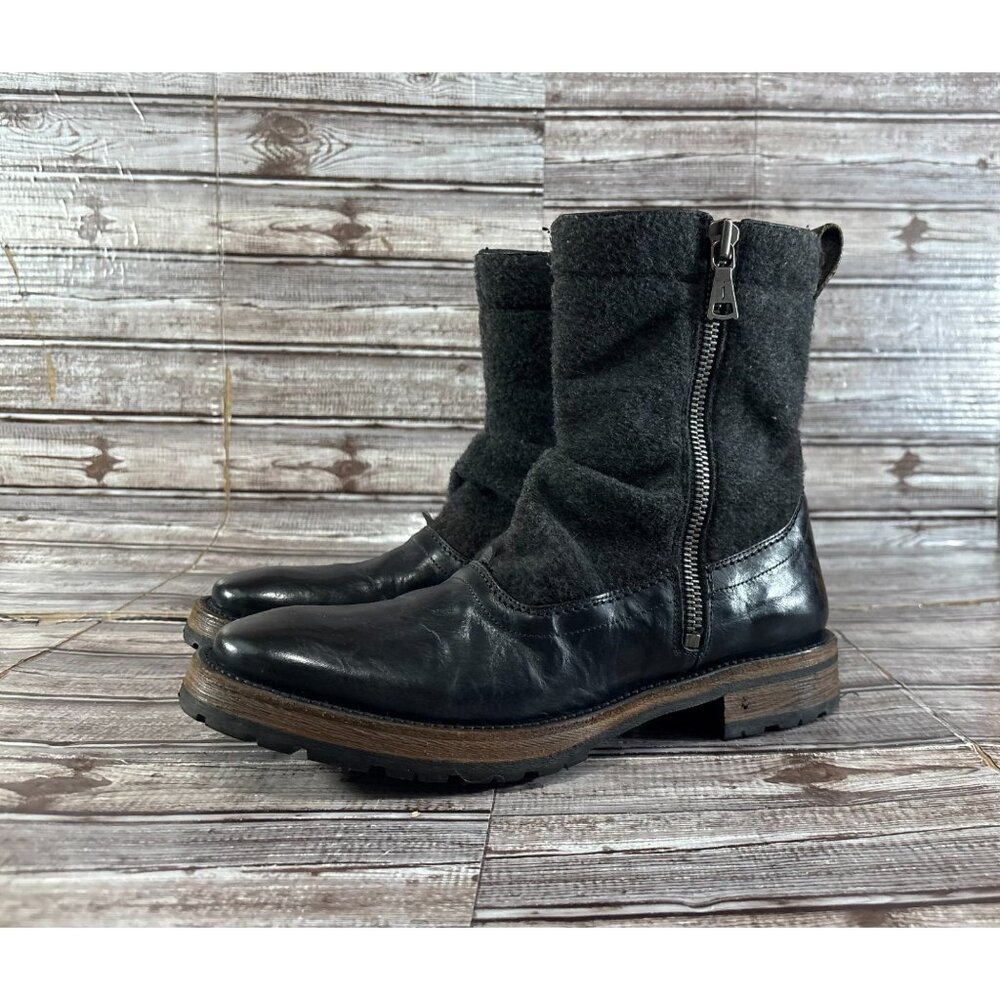 John Varvatos collection wool & Leather Boots sz 8 black grey hand made in Italy